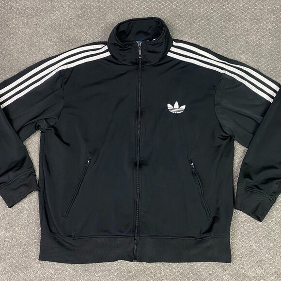 Adidas Track Jackeet Men's Large Black White 3 Stripe Originals Firebird Trefoil - Picture 2 of 12